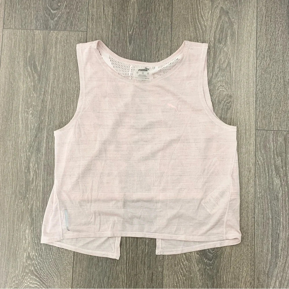 Puma Tank Top Cropped Lace Slit Open Back Mesh Burnout Rosewater Pink Size XS - Picture 4 of 12